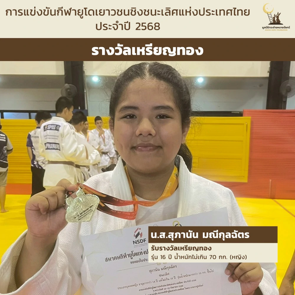 ผลการแข่งขัน "กีฬายูโดชิงชนะเลิศแห่งประเทศไทย ประจำปี 2568" ของสมาชิกมูลนิธิกระต่ายหมายจันทร์